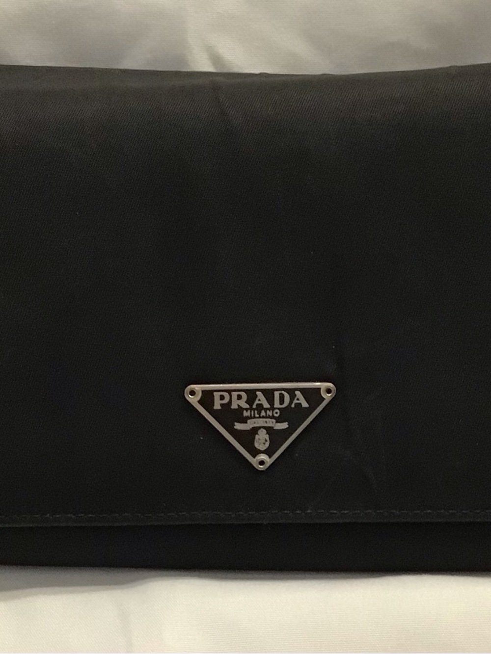 Prada Black Nylon Flap Clutch with Triangular Logo